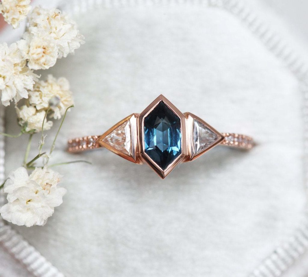 blue sapphire & diamond engagement ring