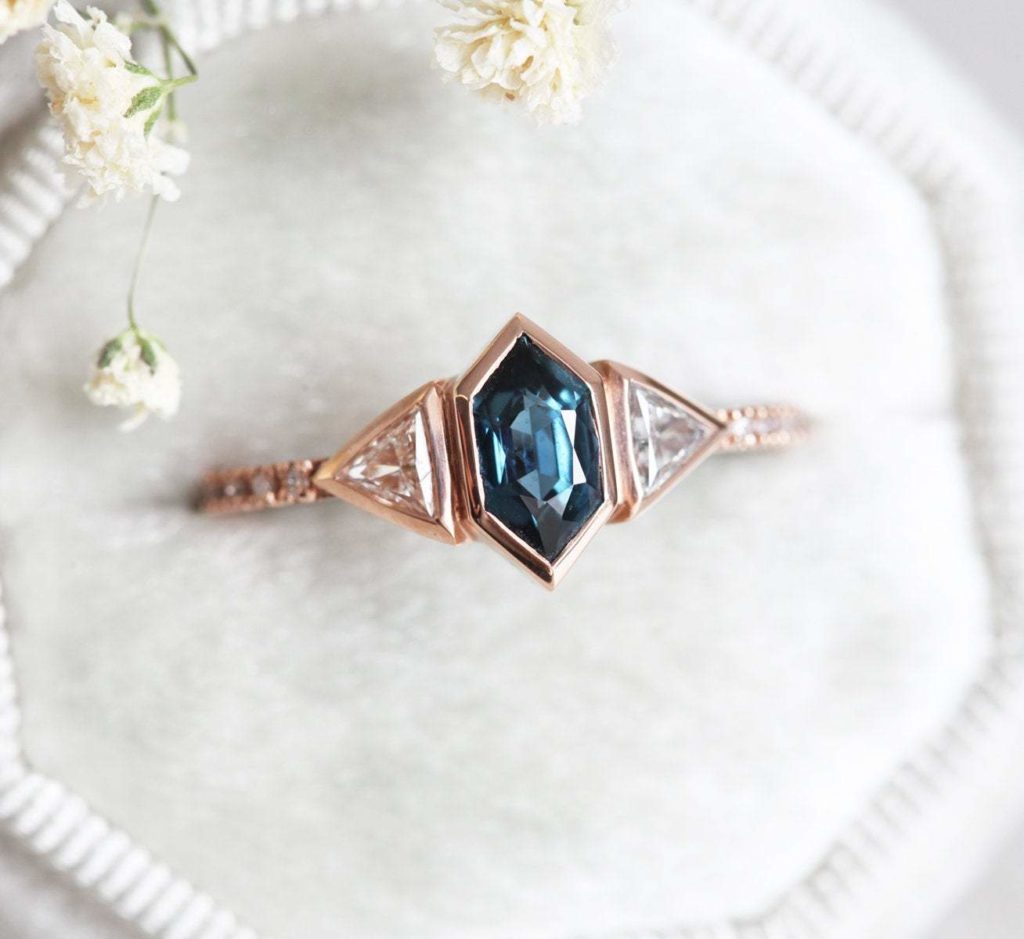 blue sapphire & diamond engagement ring