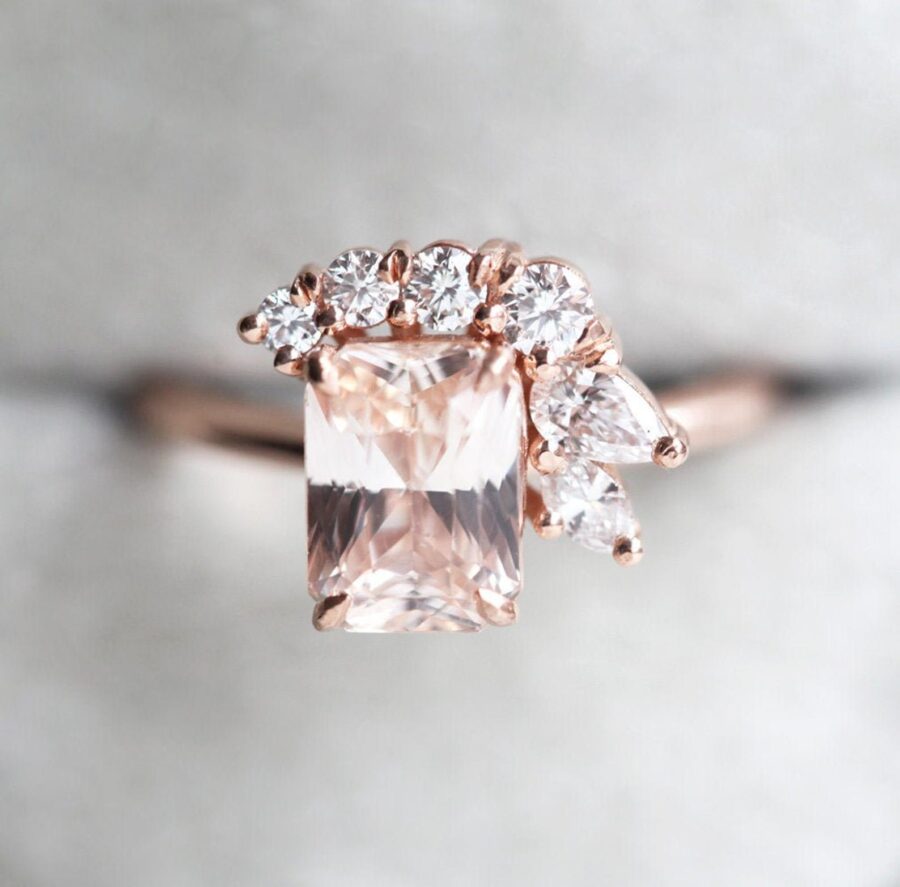 Radiant Peach Sapphire Cluster Ring