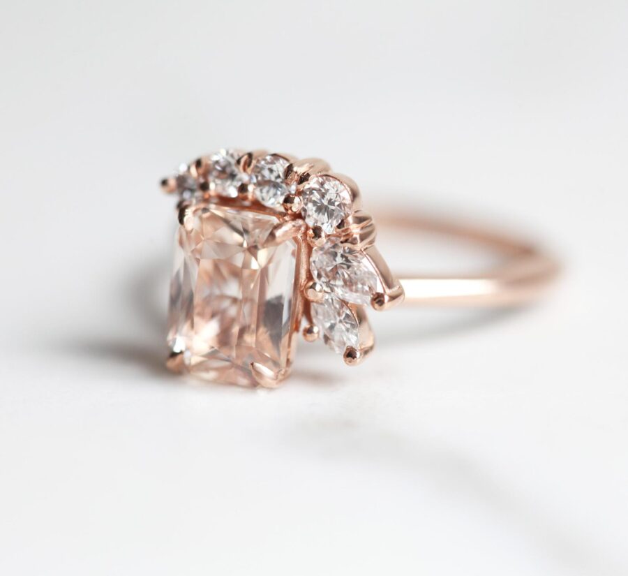 Radiant Peach Sapphire Cluster Ring