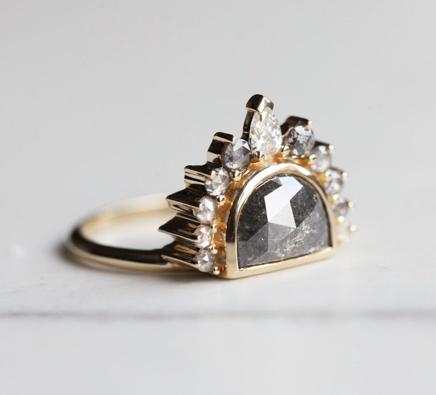 Sunrise Salt And Pepper Diamond Ring With Crown
