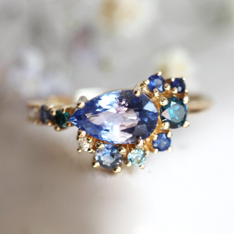 Cluster Pear Blue Sapphire Ring